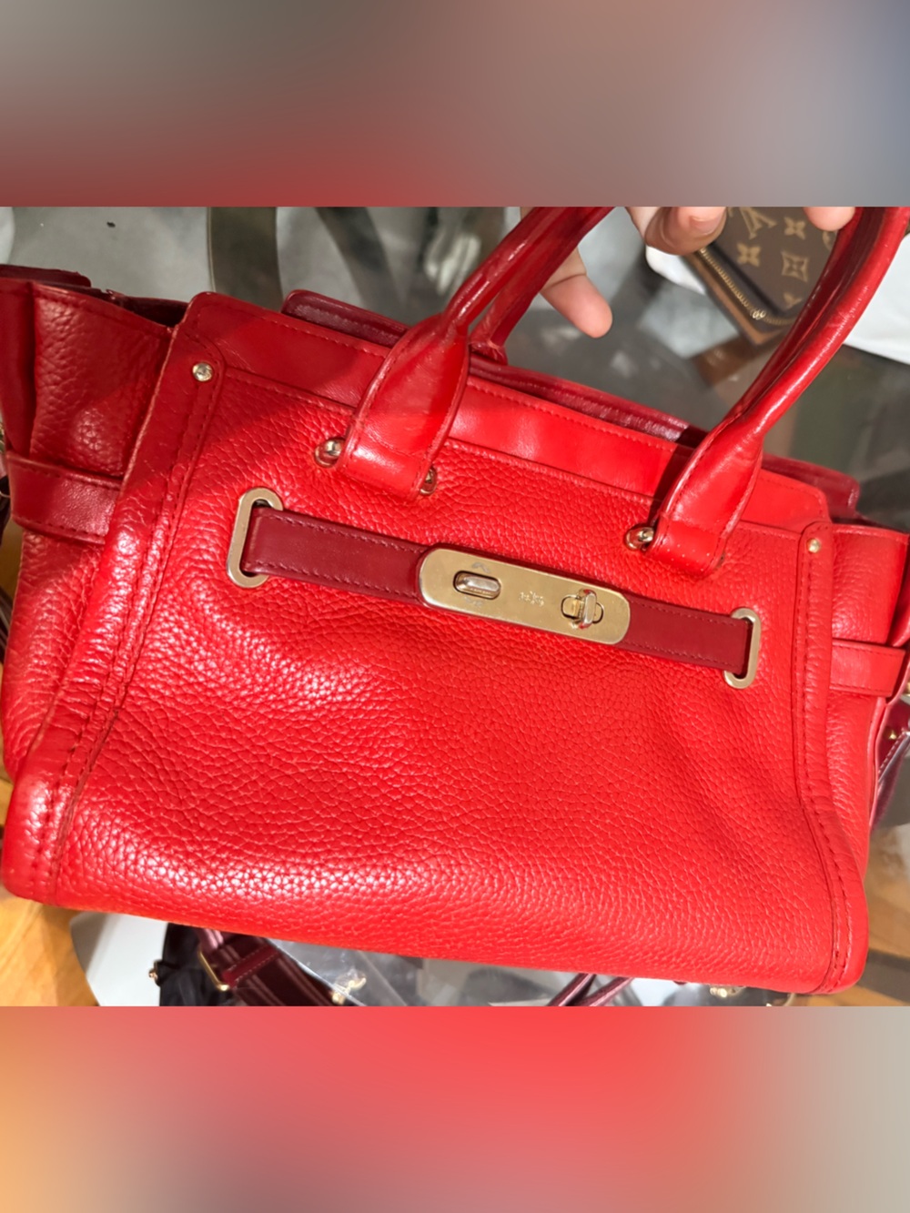 Coach Red Pebbled Leather Satchel Handbag